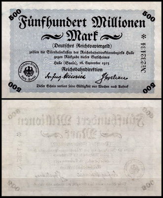 Халле 500.000.000 марок 1923 (AUNC Pick S1244)