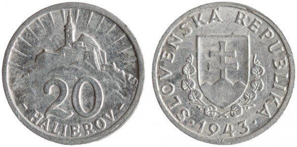 Словакия, 20 геллеров 1943 год, UNC