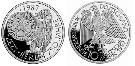 Германия, 10 марок 1987 год, 750 лет Берлину, ПРУФ