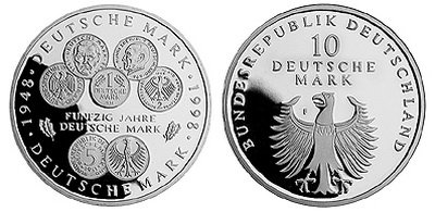 Германия, 10 марок 1998 год, 50 лет немецкой марки, ПРУФ