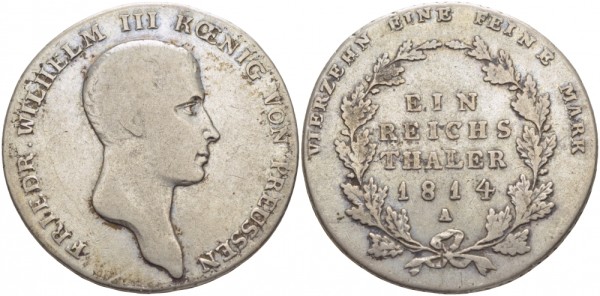 Пруссия 1 талер 1814 A, Фридрих Вильгельм III (1797-1840)