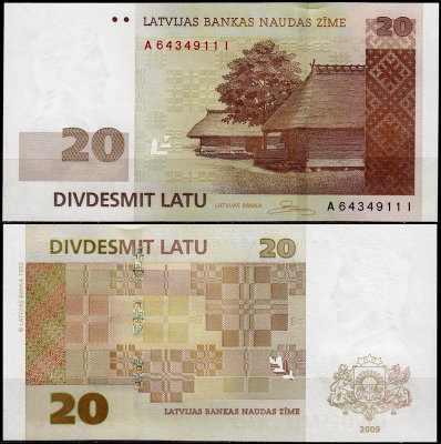 Латвия 20 лат 2009 (UNC Pick 55b)