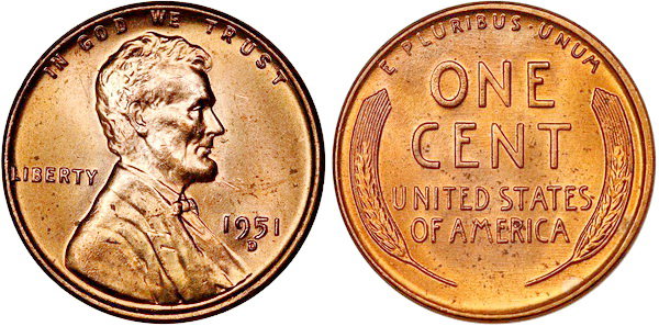 США, 1 цент 1951-D год, UNC