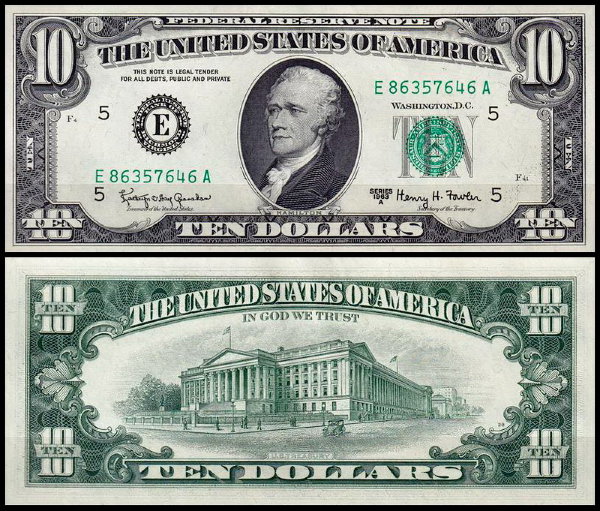 США 10 долларов 1963A (UNC Pick 445b) Federal Reserve Note
