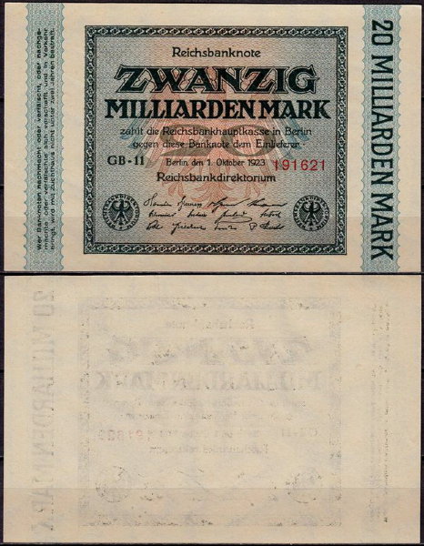 Германия 20.000.000.000 марок 1923 UNC P.118 Вариант 1