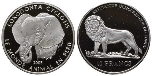 Конго, 10 франков 2005 год - Слон 