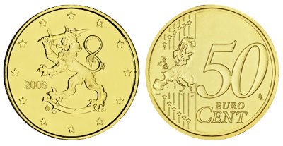 Финляндия, 50 центов 2008 (UNC, латунь)