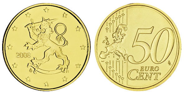 Финляндия, 50 центов 2008 (UNC, латунь)