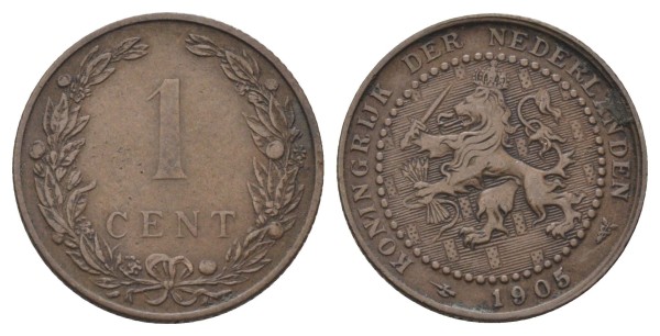 Нидерланды 1 цент 1905 год
