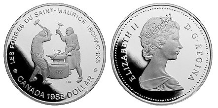 Канада, 1 доллар 1988 год, Кузницы Сен-Мориса, ПРУФ