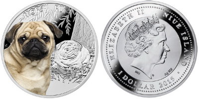 Ниуэ, 1 доллар 2015 год, Мопс, ПРУФ
