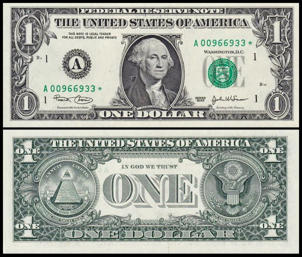 США 1 доллар 2003 (UNC Pick 515a) Federal Reserve Note. Номер со звездой