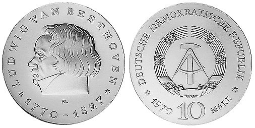 ГДР, 10 марок 1970 год, Людвиг ван Бетховен
