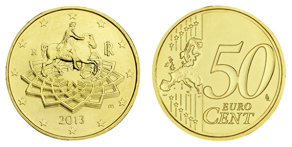 Италия, 50 центов 2013 (UNC, латунь)