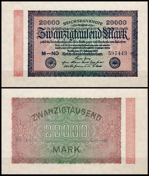 Германия 20000 марок 1923 UNC P.85 Вариант 1