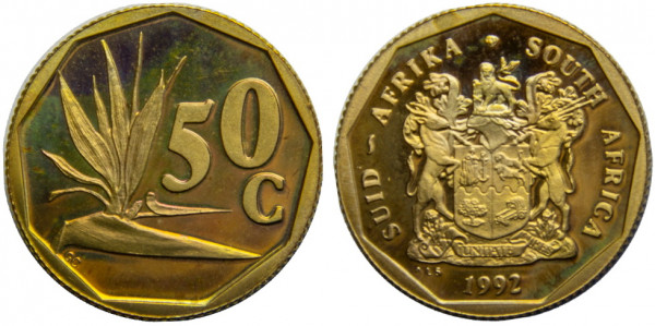 ЮАР, 50 центов 1992 год, ПРУФ