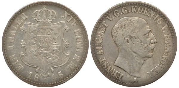 Брауншвейг-Каленберг-Ганновер 1 талер 1845 A, Эрнст Август (1837-1851) 