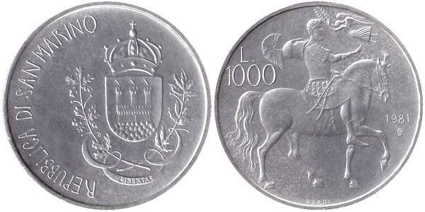 Сан Марино, 1000 лир 1981 (UNC, серебро)