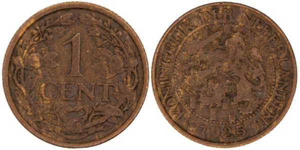 Нидерланды 1 цент 1925 год