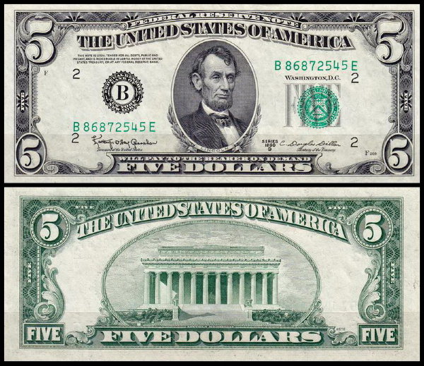 США 5 долларов 1950D (UNC Pick 438d) Federal Reserve Note