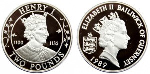 Гернси, 2 фунта 1989 год, Короли Англии - Генрих I Боклерк