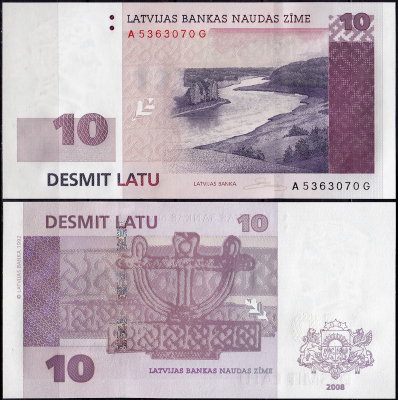 Латвия 10 лат 2008 (UNC Pick 54)