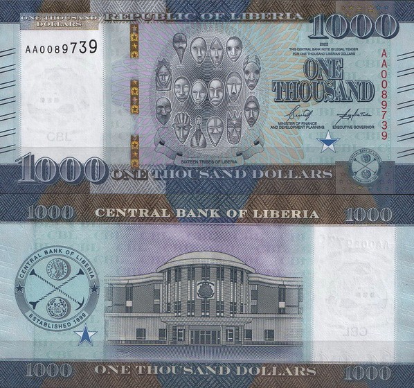 Либерия 1000 долларов 2022 (UNC Pick 43)