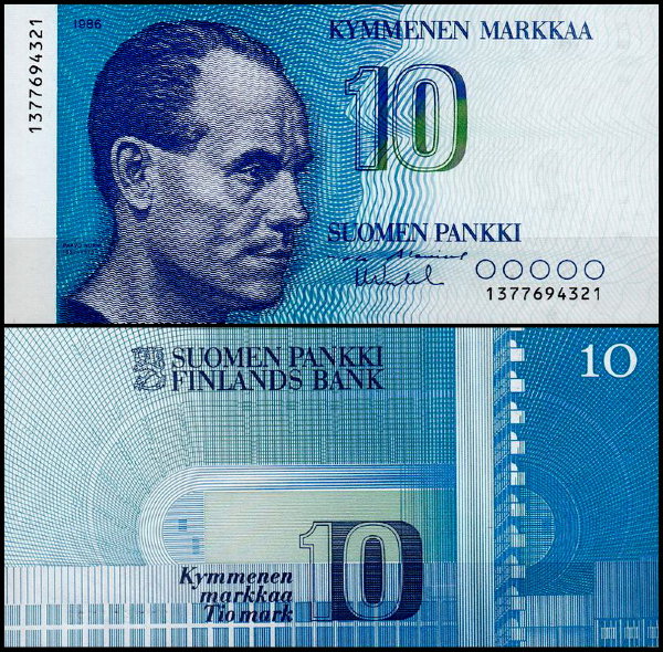 Финляндия 10 марок 1986 (UNC Pick 113)
