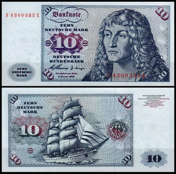 ФРГ 10 марок 1960 (UNC Pick 19)