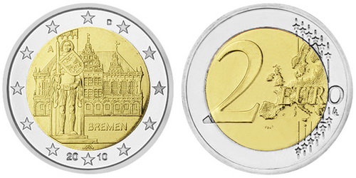 Германия, 2 евро 2010 год, Бремен