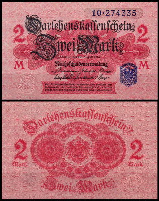 Германия 2 марки 1914 UNC P.55