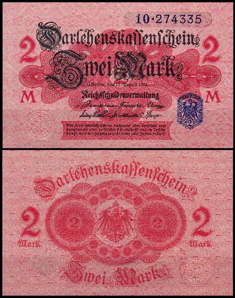 Германия 2 марки 1914 UNC P.55