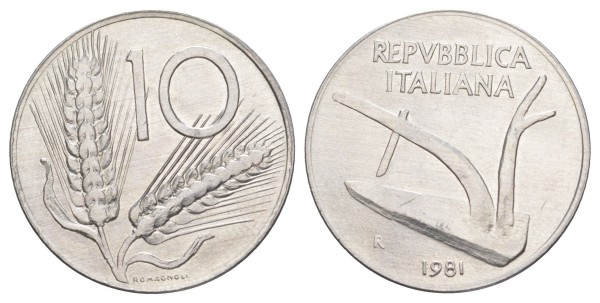 Италия, 10 лир 1981 год