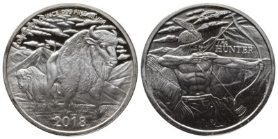 Унция серебра 2018 год - Бизон и Индеец