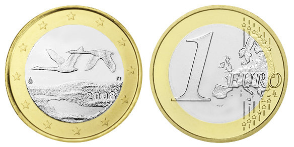 Финляндия, 1 евро 2008 (UNC, биметалл)