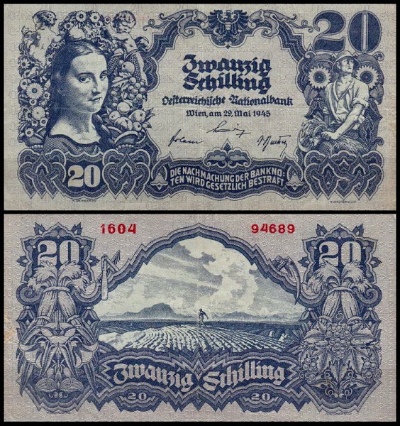 Австрия 20 шиллингов 1945 (XF Pick 116)
