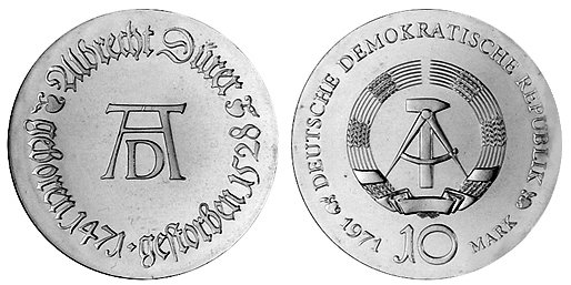 ГДР, 10 марок 1971 год, Альбрехт Дюрер