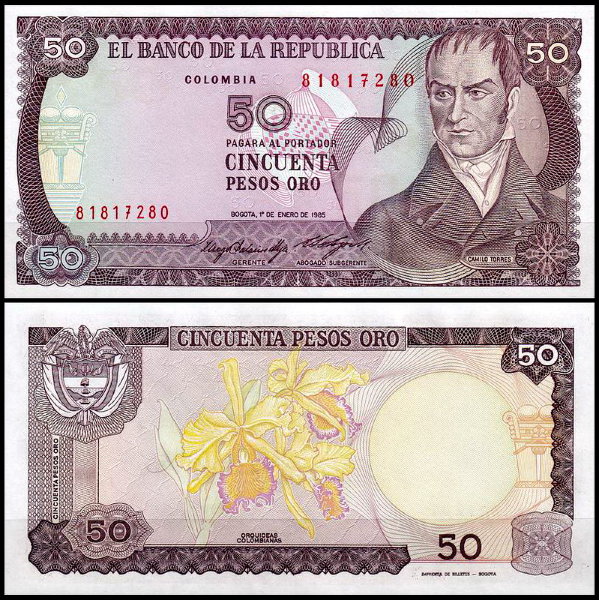 Колумбия 50 песо 1984-1986 (UNC Pick 425)