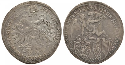 Нюрнберг 60 крейцеров 1625 Фердинанд II, Священная Римская империя, ангел