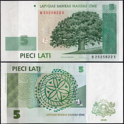 Латвия 5 лат 2009 (UNC Pick 53c)