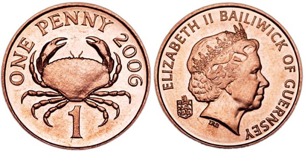 Гернси, 1 пенни 2006 год - краб