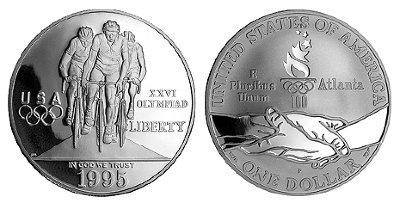 США, 1 доллар 1995 год, XXVI Олимпийские игры в Атланте, Велоспорт, ПРУФ