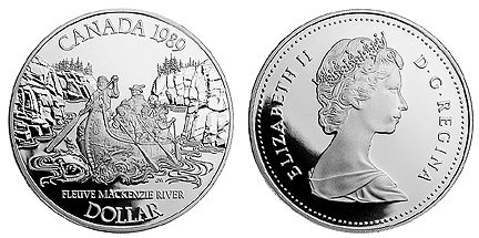 Канада, 1 доллар 1989 год, Открытие реки Маккензи, ПРУФ
