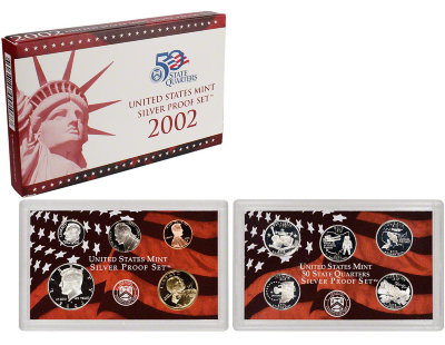 США, Годовой набор 2002 год, ПРУФ, серебро