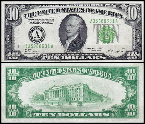США 10 долларов 1928B (UNC Pick 421b) Federal Reserve Note