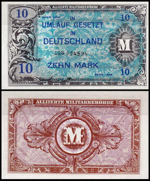 Германия 10 марок 1944 UNC P.194 Номер 9 цифр