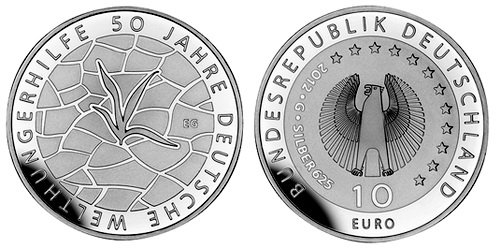 Германия, 10 евро 2012 A (PROOF) 50-летие Общества Всемирной помощи от голода