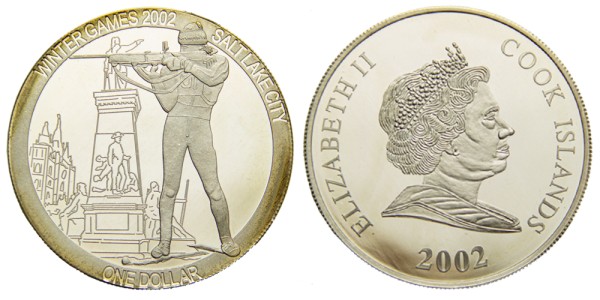 Острова Кука, 1 доллар 2002 год, Биатлон