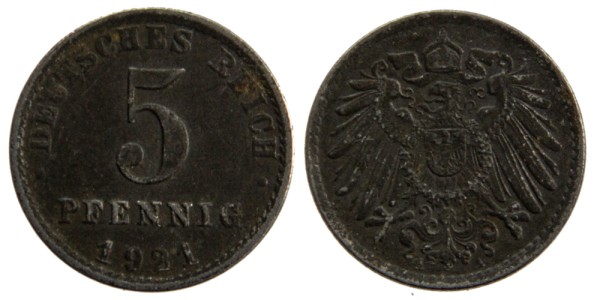Германия, 5 пфеннингов 1921 год 