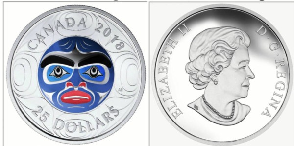 Канада, 25 долларов 2018 год, лунная маска ПРУФ